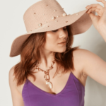 Γυναικείο Ψάθινο Καπέλο με Πέρλες-Ροζ