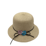 Ψάθινο Παιδικό Καπέλο με Λουλούδια-Μπεζ