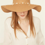 Γυναικείο Ψάθινο Καπέλο με Πέρλες-Καφέ
