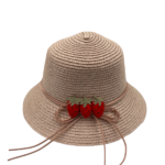 Ψάθινο Παιδικό Καπέλο με σχέδιο Φράουλα-Ροζ