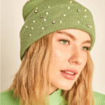 Γυναικείο Μονόχρωμο Σκουφάκι με Πέρλες- Mint