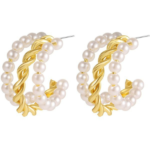 Ατσάλινα σκουλαρίκια κρίκοι σε χρυσό χρώμα με πέρλες