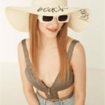 Γυναικείο Ψάθινο Καπέλο "Beach Please"-Εκρού