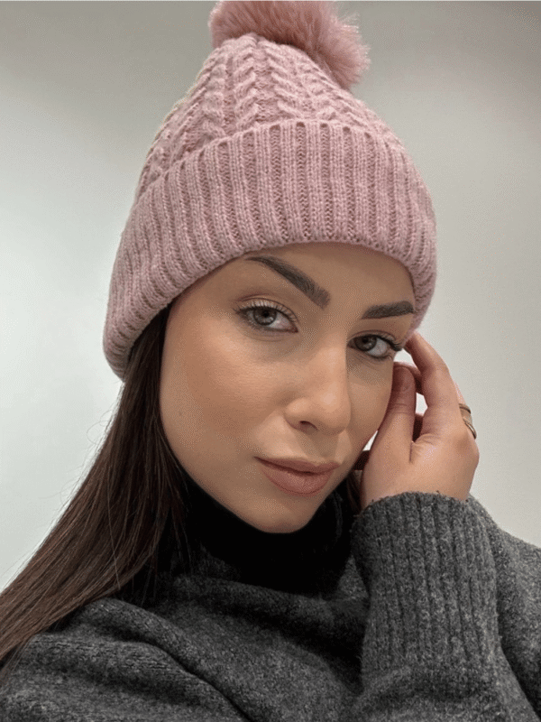 Γυναικείο Σκουφάκι με ιδιαίτερη πλέξη-Ροζ