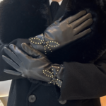 Γυναικεία Δερμάτινα Γάντια με Φιόγκο-Μαύρο