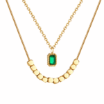 Ατσάλινο Διπλό Κολιέ με Πράσινη Πέτρα