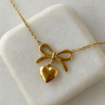 Ατσάλινο Κολιέ με Κρεμαστή Καρδιά-Φιόγκος