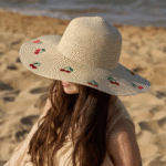 Γυναικείο Ψάθινο Καπέλο με Κερασάκια-Μπεζ