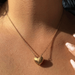 Ατσάλινο Κολιέ με Κρεμαστή Καρδιά-Χρυσό