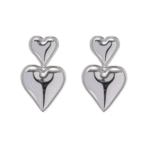 Ατσάλινα Σκουλαρίκια διπλές καρδιές-Ασημί