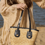 Γυναικεία Ψάθινη Τσάντα Ώμου με Δερμάτινες Λαβές-Μικρό Μέγεθος