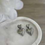 Ατσάλινα Σκουλαρίκια διπλές καρδιές-Ασημί