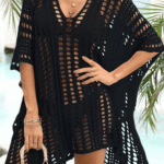 Πλεκτό Παρεό Παραλίας-Boho Καλοκαιρινό Στυλ-Μαύρο