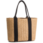 Γυναικεία Ψάθινη Τσάντα Χειρός με μαύρη Λεπτομέρεια