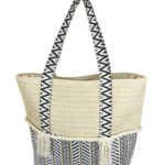 Γυναικεία Ψάθινη Τσάντα με Ασπρόμαυρες Λαβές-Εκρού