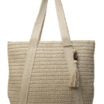 Γυναικεία Ψάθινη Τσάντα Ώμου με Μοντέρνα Πλέξη-Εκρού
