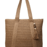Γυναικεία Ψάθινη Τσάντα Ώμου με Μοντέρνα Πλέξη-Μπεζ