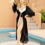 Αέρινο Παρεό Παραλίας με Δέσιμο Μπροστά-Μαύρο