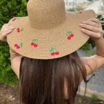 Γυναικείο Ψάθινο Καπέλο με Κερασάκια-Σκούρο Μπεζ