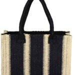 Γυναικεία Τσάντα Θαλάσσης Ριγέ Μαύρο-Μπεζ