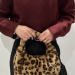 Γυναικεία Γούνινη Τσάντα Λεοπάρ-Μπεζ