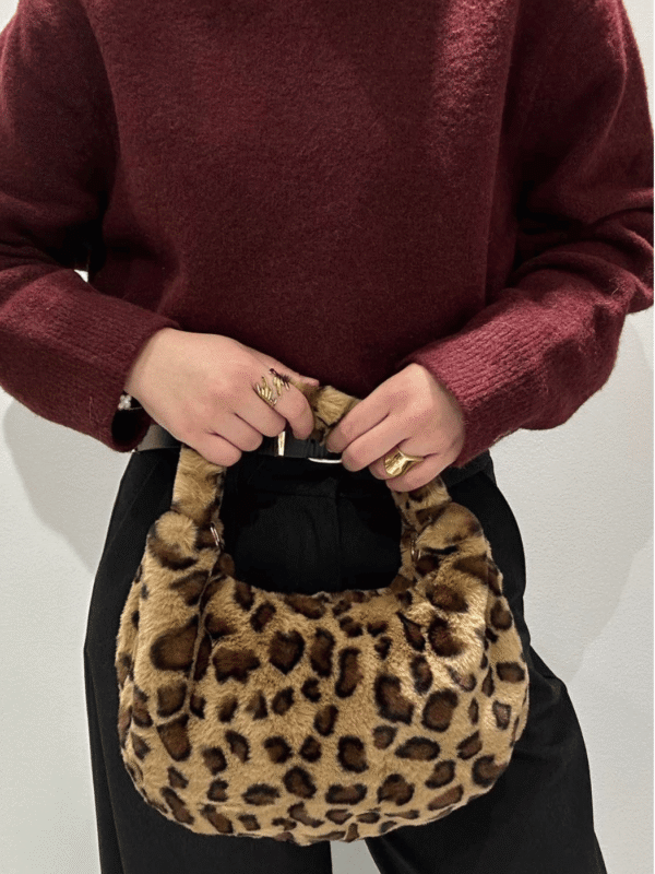 Γυναικεία Γούνινη Τσάντα Λεοπάρ-Μπεζ