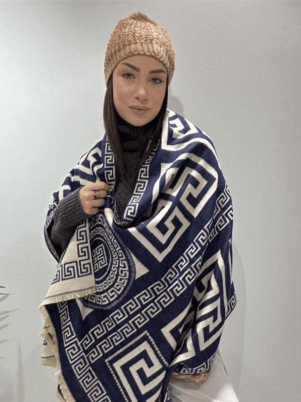 Γυναικεία Κομψή Πασμίνα με Σχέδιο Μαίανδρος-Σκούρο Μπλε