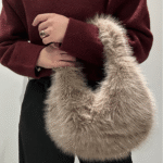 Γυναικεία Γούνινη Τσάντα-Σκούρο Μπεζ