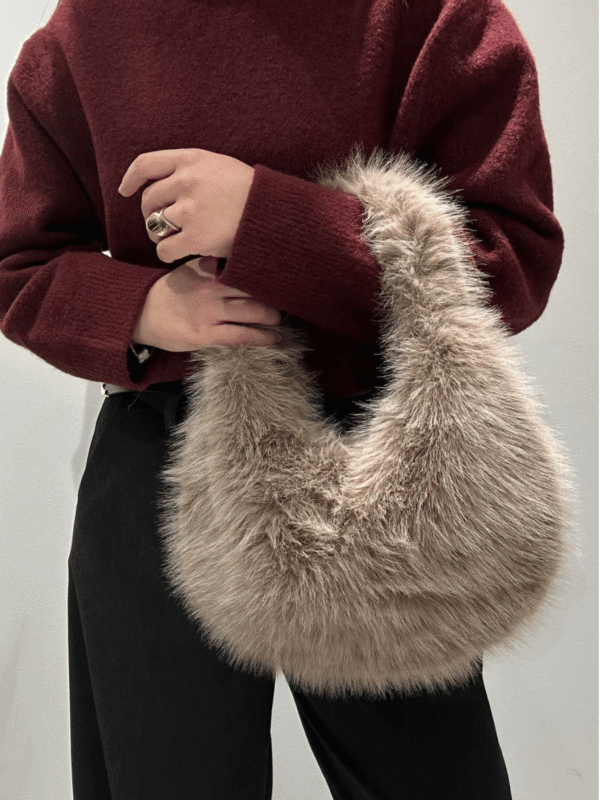 Γυναικεία Γούνινη Τσάντα-Σκούρο Μπεζ