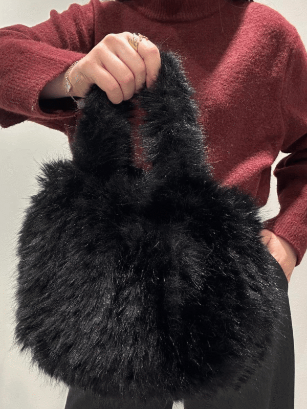 Γυναικεία Γούνινη Τσάντα Τετράγωνη-Μαύρο