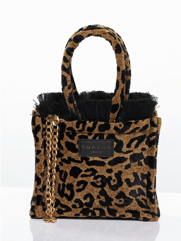 Γυναικεία Τσάντα Leopard Velvet Brown Mini Tote Bag