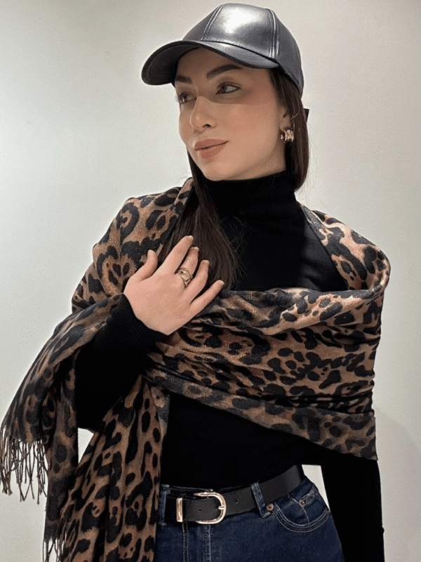 Γυναικείο Λεοπάρ Κασκόλ με Διακριτική Γυαλάδα-Καφέ