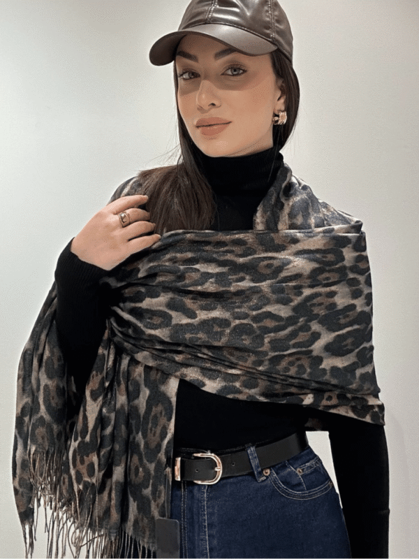 Γυναικείο Λεοπάρ Κασκόλ με Διακριτική Γυαλάδα-Σκούρο Μπεζ