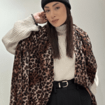 Γυναικείο Λεοπάρ Κασκόλ με Κρόσσια-Σκούρο Καφέ