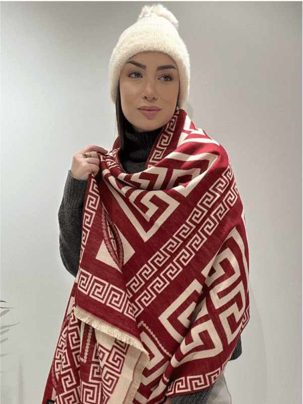 Γυναικεία Κομψή Πασμίνα με Σχέδιο Μαίανδρος-Μπορντό