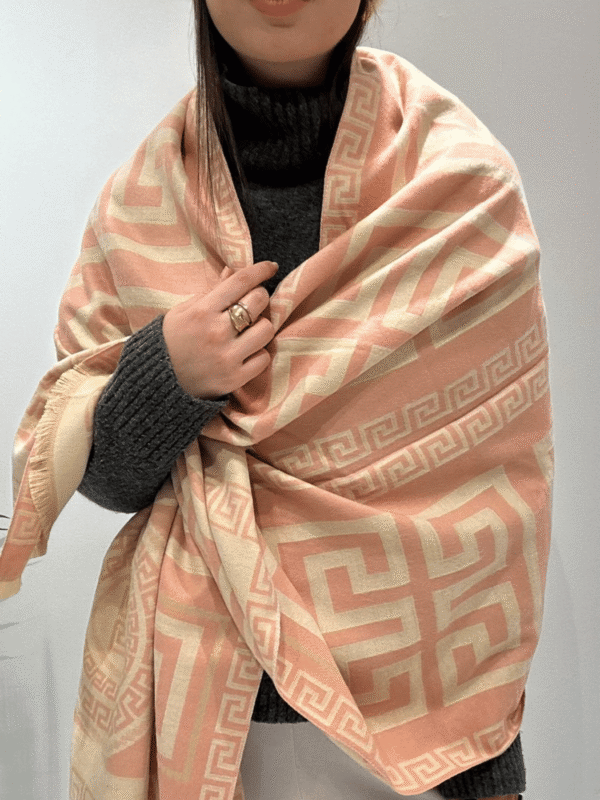 Γυναικεία Κομψή Πασμίνα με Σχέδιο Μαίανδρος-Ροζ