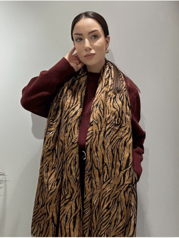 Γυναικείο Λεπτό Κασκόλ Ζεβρέ-Καφέ