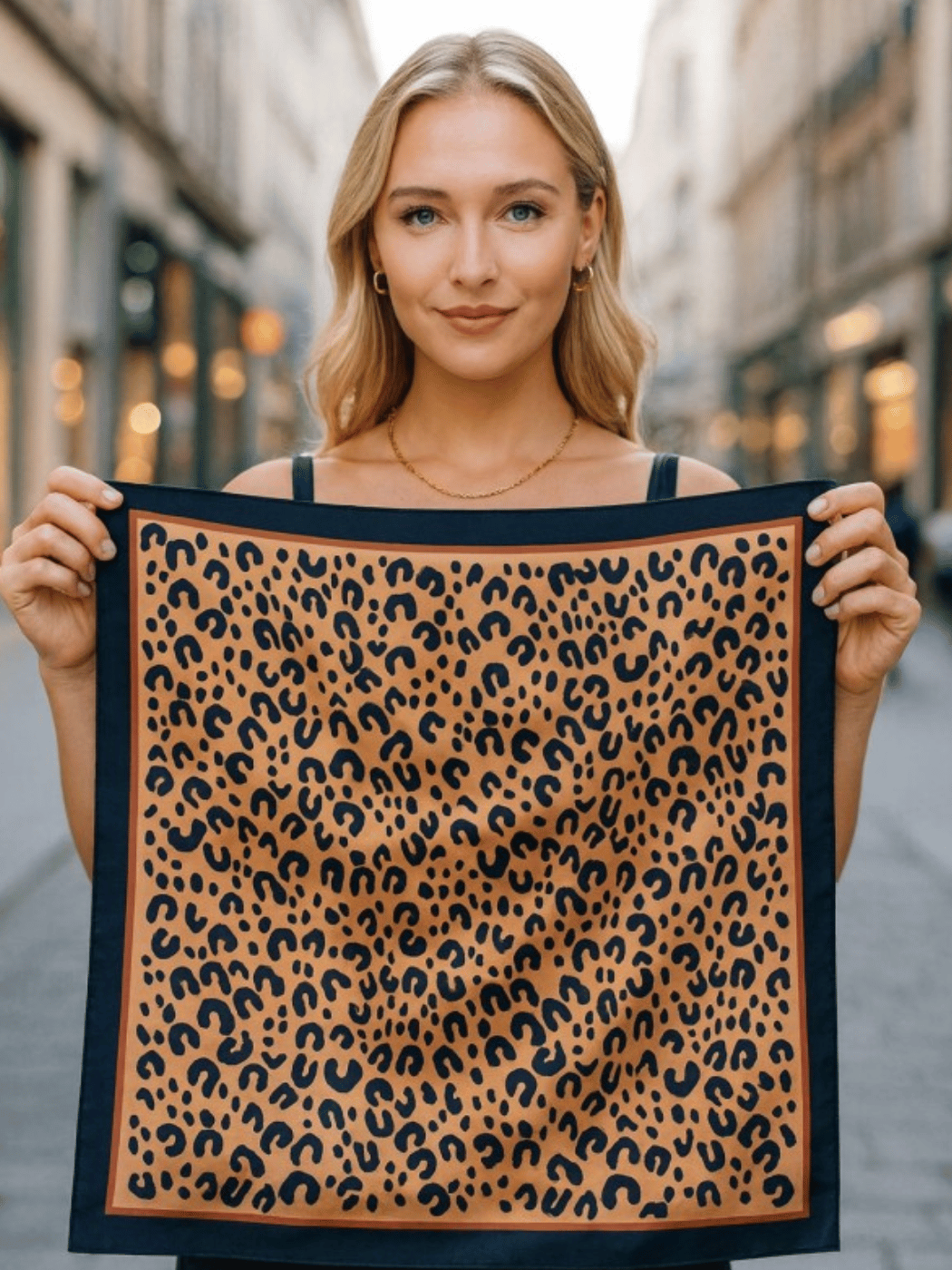 1 (1) Γυναικείο Λεοπάρ Φουλάρι-Μπεζ - Image 1