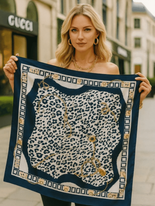 Γυναικείο Κομψό Μαύρο-Λευκό Φουλάρι Διπλής Όψης με Animal & Chain Print