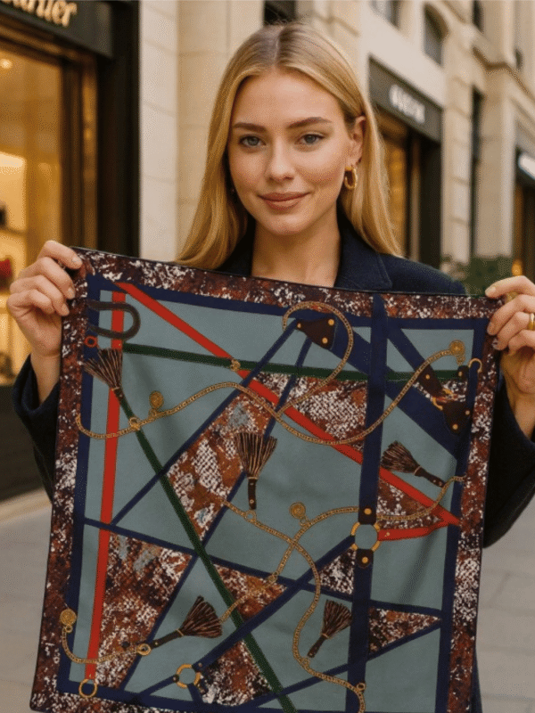 Γυναικείο Μπλε Φουλάρι / Μπαντάνα Διπλής Όψης με Σχέδιο Αλυσίδα