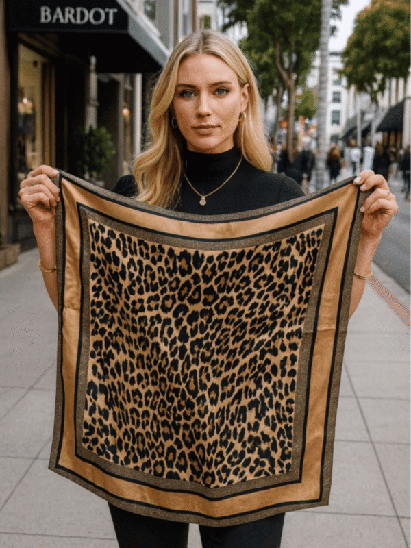 Γυναικείο Φουλάρι Μαντήλι Σατέν Λεοπάρ-Καφέ