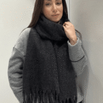 Γυναικείο Μονόχρωμο Χοντρό Κασκόλ με Κρόσσια-Ανθρακί