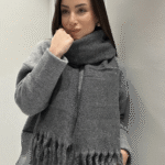 Γυναικείο Μονόχρωμο Κασκόλ με Κρόσσια- Γκρι