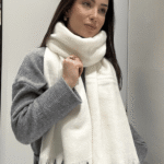 Γυναικείο Μονόχρωμο Χοντρό Κασκόλ με Κρόσσια- Άσπρο