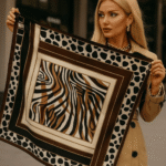 Γυναικείο Μαντήλι Φουλάρι με Animal Print Διπλής Όψης-Καφέ