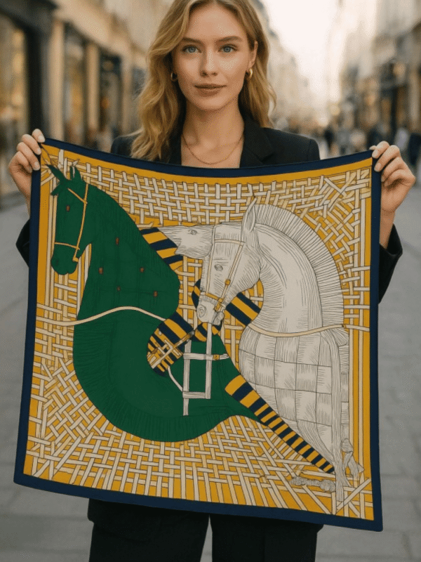 Γυναικείο Πράσινο Φουλάρι / Μπαντάνα Διπλής Όψης με Σχέδιο Άλογο