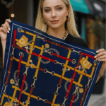 Γυναικεία Μπλε Μπαντάνα / Φουλάρι με Chain Print – 90x90 cm