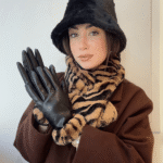 Γυναικεία Δερμάτινα Γάντια με Λεοπάρ Γούνινη Μανσέτα & Fleece Επένδυση