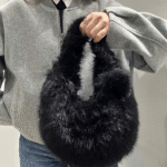 Γυναικεία Γούνινη Τσάντα Ώμου-Μαύρο