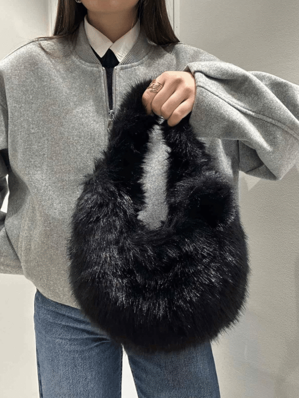 Γυναικεία Γούνινη Τσάντα Ώμου-Μαύρο